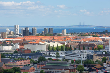 Fototapeta na wymiar Aerial view on the city, Oresund Bridge, Copenhagen, Denmark