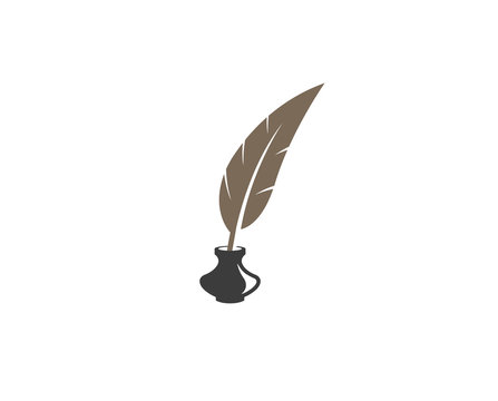 Creative Abstract feather Ink bottle Logo Design Vector Symbol Illustration