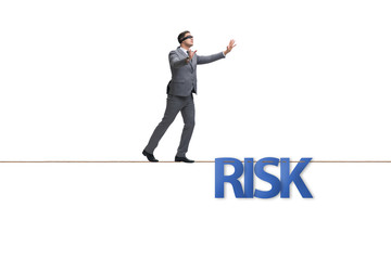 Businessman in risk concept walking on tight rope