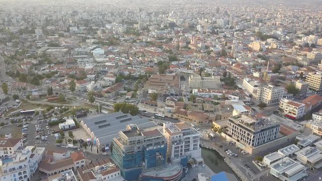 Aerial of historical center and newer suburbs of Limassol (Lemesos) city, Cyprus