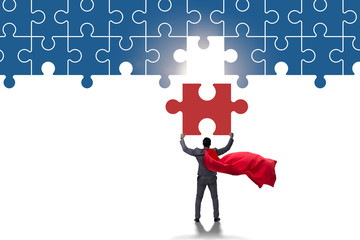 Concept of businessman with missing jigsaw puzzle piece