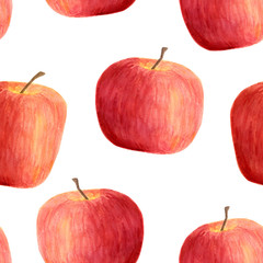 Watercolor apples seamless pattern isolated on white background. Hand drawn red fruits for packaging, menu design, scrapbooking, textile, print, cards, cover, food wrapping
