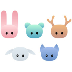 Set of heads of cute animals in the style of flat. Icons. Gradient. Characters. - 275923307