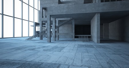 Abstract architectural concrete interior of a minimalist house. 3D illustration and rendering.