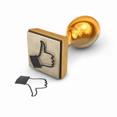 This could mean ‘like’ or ‘dislike’: Thumbs Up rubber stamp with clipping path on the stamp. 