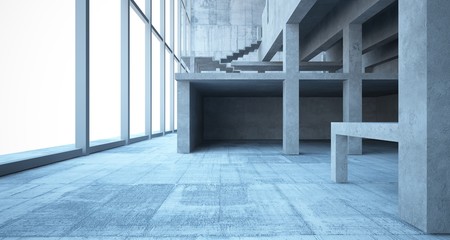 Abstract architectural concrete interior of a minimalist house. 3D illustration and rendering.