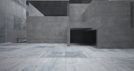 Abstract architectural concrete interior of a minimalist house. 3D illustration and rendering.