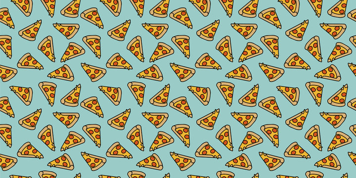 pizza pattern drawing background. Junk food seamless hand drawn for wrapping and decoration print.