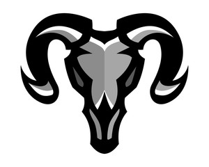 Goat skull, Mascot logo, Sticker design, Vector illustration