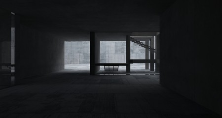 Abstract architectural concrete interior of a minimalist house. 3D illustration and rendering.