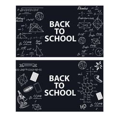 Images of educational tools and formulas on a chalk board.