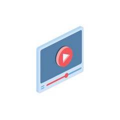 Window play video. Vector 3d isometric color icon new flat style. Creative illustration, idea for infographics.