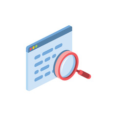 Window search, find code. Vector 3d isometric color icon new flat style. Creative illustration, idea for infographics.