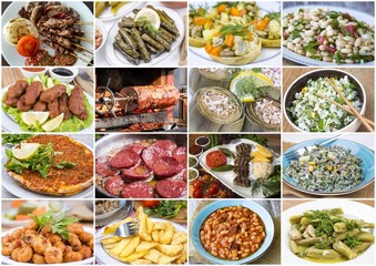 Traditional delicious Turkish foods collage. Food concept photo.