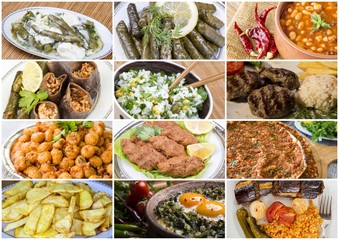 Traditional delicious Turkish foods collage. Food concept photo.