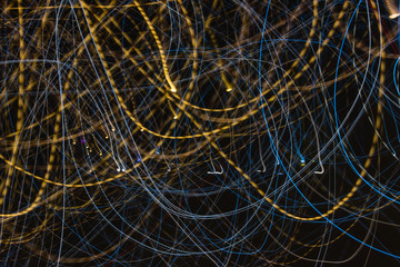 Speed light trails at night, long exposure abstract urban background