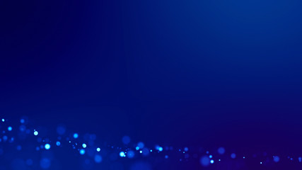glow blue particles on blue background are hanging in air for bright festive presentation with depth of field and light bokeh effects. Version 11