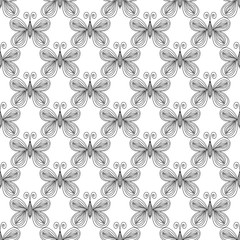 Fototapeta na wymiar Seamless pattern of butterflies isolated on white background. Hand drawn vector illustration. Outline