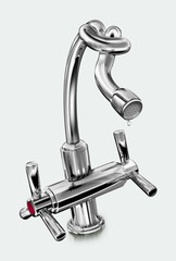 Faucet tap with the valve tied into a knot. A metaphor for prostate problems or shortage of water,...