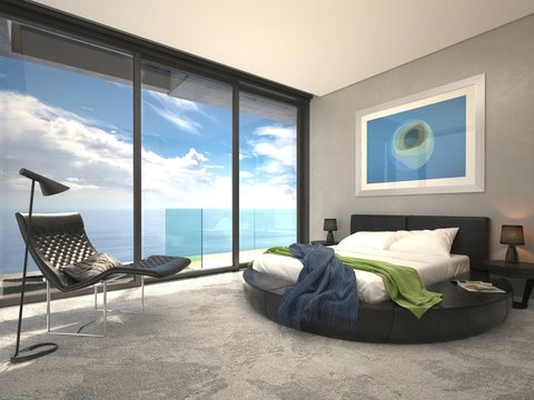 3d Render. Deluxe Hotel Room With Sea View