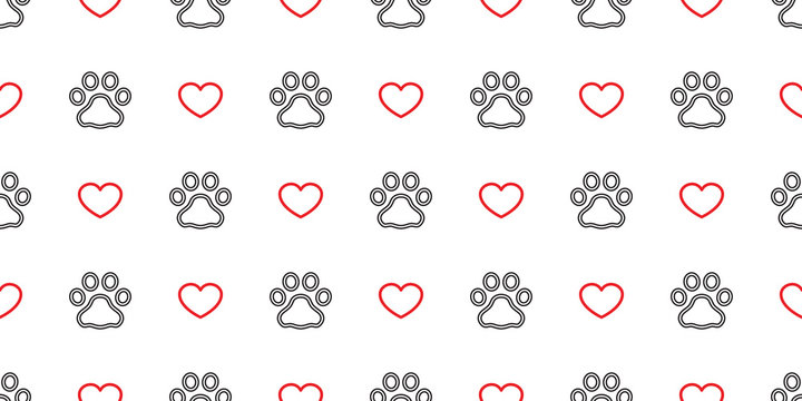 Dog Paw seamless pattern footprint vector heart valentine pet cat scarf isolated cartoon repeat wallpaper tile background design
