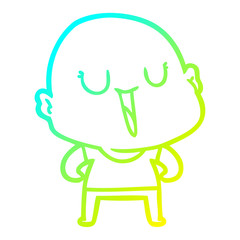 cold gradient line drawing happy cartoon bald man