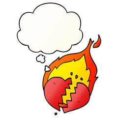cartoon flaming heart and thought bubble in smooth gradient style