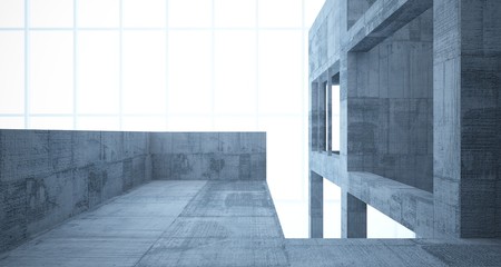 Abstract architectural concrete interior of a minimalist house with white background . 3D illustration and rendering.