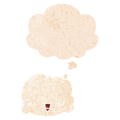 cute cartoon cloud and thought bubble in retro textured style