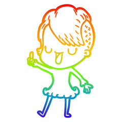 rainbow gradient line drawing cute cartoon girl with hipster haircut