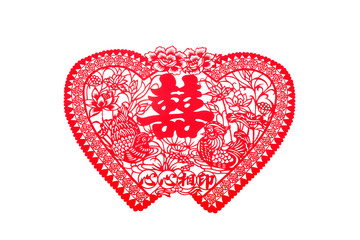 Chinese wedding double happiness characters on white walls