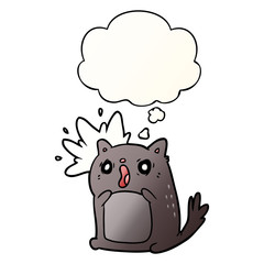 cartoon shocked cat and thought bubble in smooth gradient style