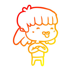 warm gradient line drawing girl sticking out tongue