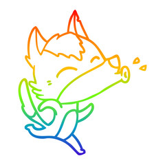 rainbow gradient line drawing howling wolf cartoon