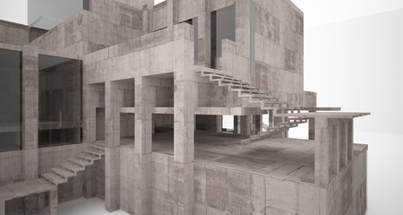 Fototapeta premium Abstract architectural concrete interior of a minimalist house with white background . 3D illustration and rendering.