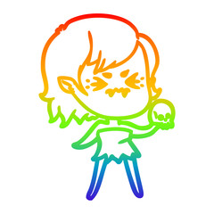 rainbow gradient line drawing annoyed cartoon vampire girl