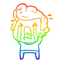 rainbow gradient line drawing cartoon crying man