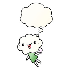 cartoon cloud head creature and thought bubble in smooth gradient style