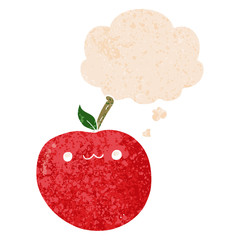 cartoon cute apple and thought bubble in retro textured style