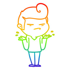 rainbow gradient line drawing cartoon cool guy with fashion hair cut