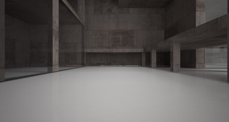Obraz premium Abstract architectural concrete interior of a minimalist house with white background . 3D illustration and rendering.