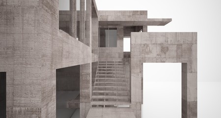 Abstract architectural concrete interior of a minimalist house with white background . 3D illustration and rendering.