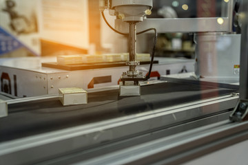 automation machine and detail close up in machine automatic with robotic automation technology for technology production factory