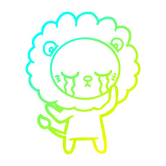cold gradient line drawing crying cartoon lion