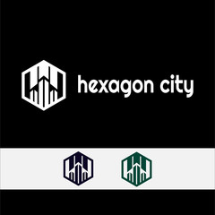 city logo in hexagon in flat style