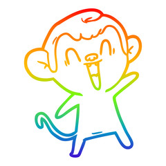rainbow gradient line drawing cartoon laughing monkey