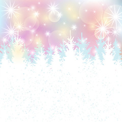 Fototapeta na wymiar Winter background with christmas trees and glowing lights. Place for text. Vector illustration for Christmas and New Year holiday, party invitation, greeting card, poster, web, flyer.