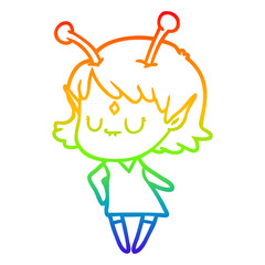 rainbow gradient line drawing cartoon alien girl