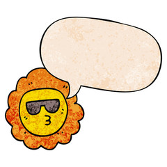 cartoon sunflower and speech bubble in retro texture style