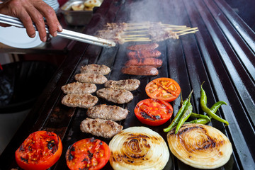Traditional delicious Turkish foods; skewers cop sis